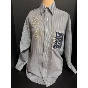 Vintage Mili Designs Striped Shirt Embroidered Celestial Sun Patch Unisex L